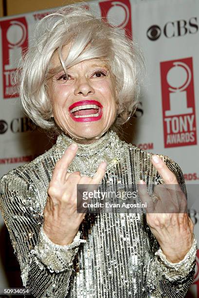 Actress Carol Channing poses at the "58th Annual Tony Awards" at Radio City Music Hall on June 6, 2004 in New York City. The Tony Awards are...