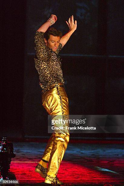 Actor Hugh Jackman performs on stage during the "58th Annual Tony Awards" at Radio City Music Hall on June 6, 2004 in New York City. The Tony Awards...