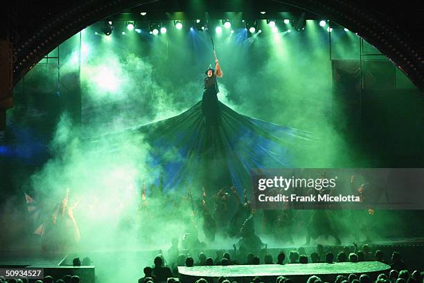 Cast of "Wicked" perform on stage during the "58th Annual Tony Awards" at Radio City Music Hall on June 6, 2004 in New York City. The Tony Awards are...