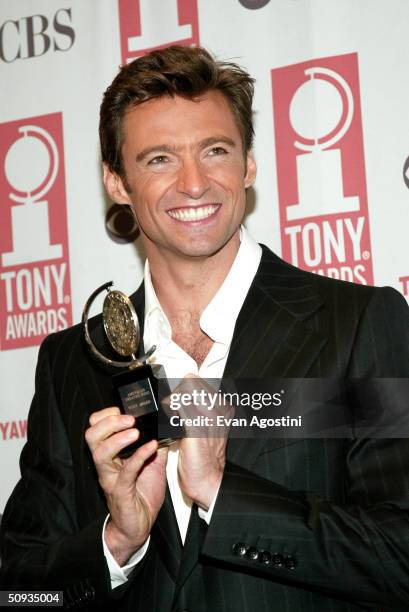 Tony Award Winner Hugh Jackman poses backstage at the "58th Annual Tony Awards" at Radio City Music Hall on June 6, 2004 in New York City. The Tony...