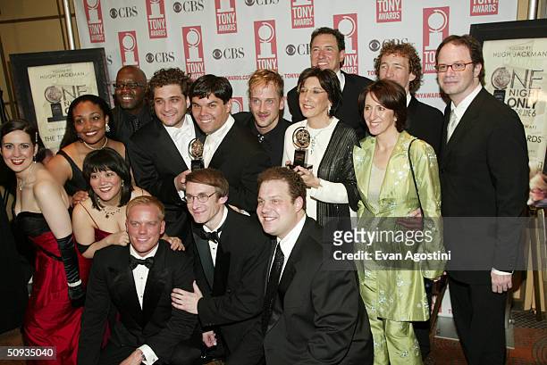 The cast of "Avenue Q" pose backstage with their award at the "58th Annual Tony Awards" at Radio City Music Hall on June 6, 2004 in New York City....
