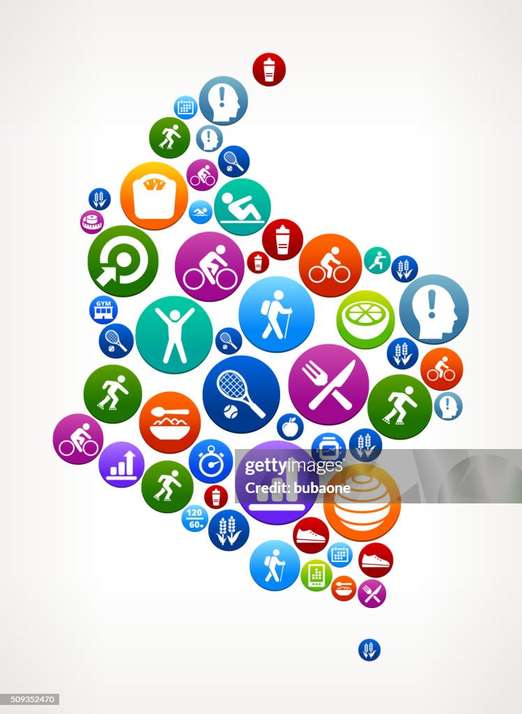 Colombia Fitness and Diet Vector Button Pattern