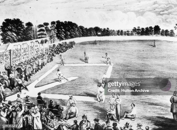 Baseball game in Philadelphia between the Philadelphia Athletics and the Brooklyn Atlantics, 22nd October 1866.