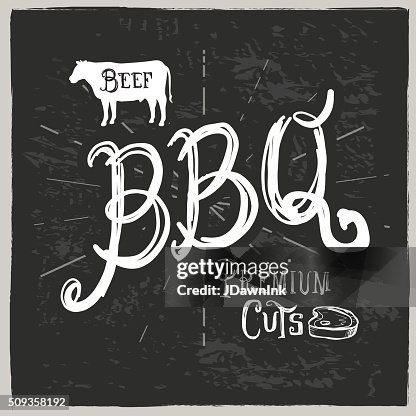 Beef Lettering Beef Barbecue And Hand Lettered Text Label On White Textured High-Res ...