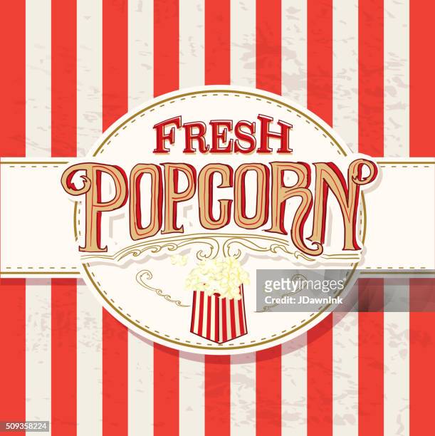 retro fresh popcorn hand lettered sign design - drive in cinema stock illustrations