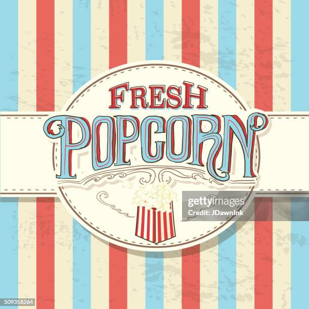 retro fresh popcorn hand lettered sign design - movie scripts stock illustrations