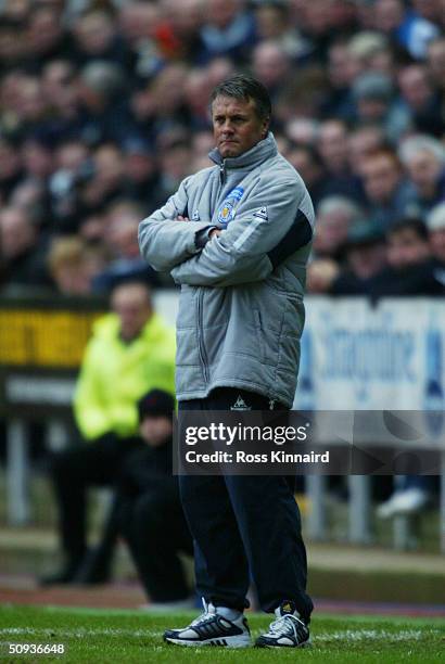 Micky Adams manager of Leicester City looks on during the FA Barclaycard Premiership match between Newcastle United and Leicester City at St. James...