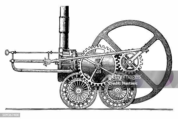 ilustraciones, imágenes clip art, dibujos animados e iconos de stock de la locomotora trevithick - vapor