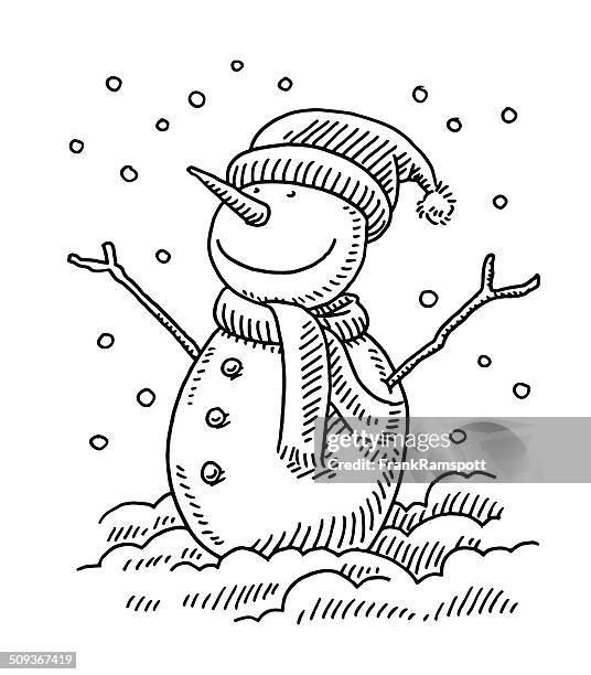 ilustrações de stock, clip art, desenhos animados e ícones de feliz desenho de boneco de neve de inverno - black and white christmas