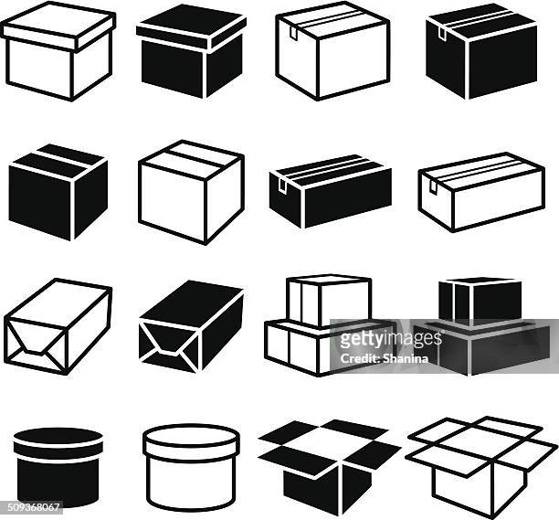 illustrazioni stock, clip art, cartoni animati e icone di tendenza di set di scatole - cartone contenitore