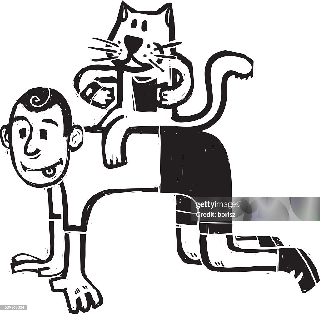 Cat riding a boy