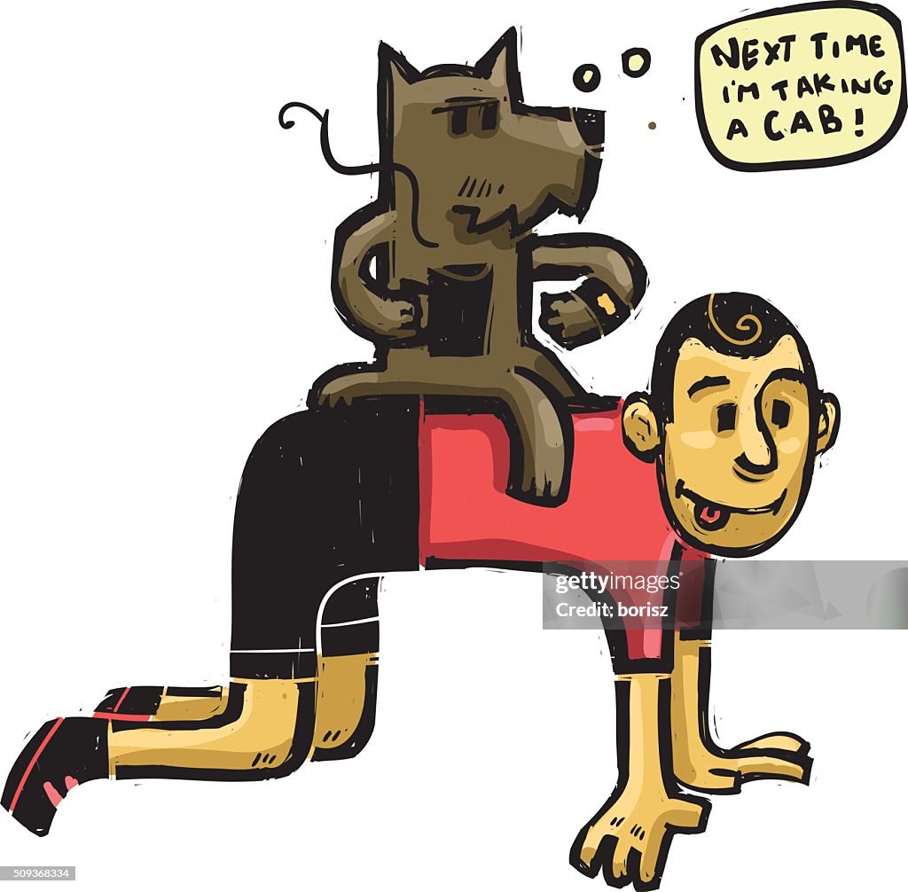 Little dog riding a boy