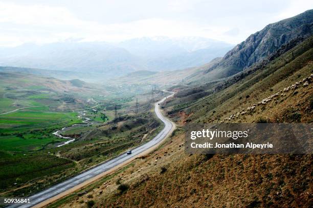 Stretch of road towards Nagorno-Karabakh, about 70 miles from the Lachin corridor, is seen April 25, 2004 in Armenia. This road is the highest in...