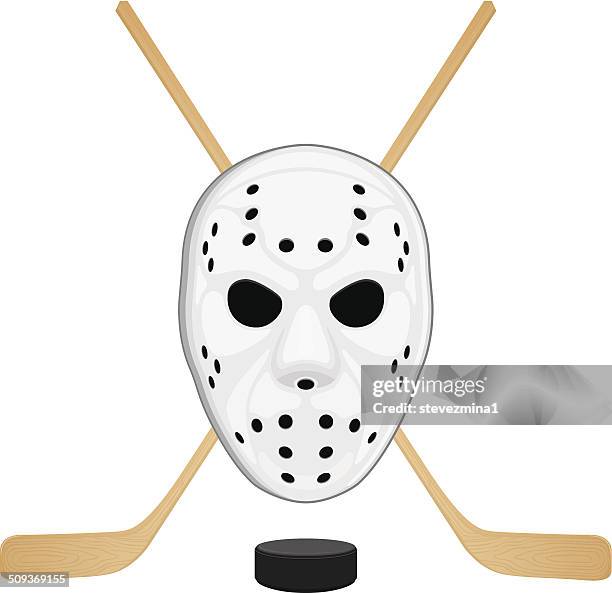 ilustraciones, imágenes clip art, dibujos animados e iconos de stock de ilustración de la máscara de hockey, puck, y s'atenga en blanco. - goalie stick