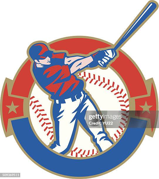 illustrazioni stock, clip art, cartoni animati e icone di tendenza di battitore di baseball stemma - baseball player