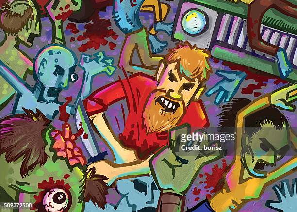 ilustraciones, imágenes clip art, dibujos animados e iconos de stock de zombie ataque. - día del juicio final