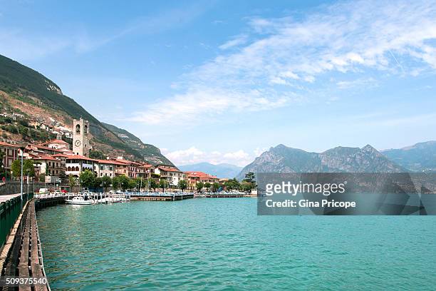 lake iseo, view of sarnico in lombardy italy. - sarnico stock pictures, royalty-free photos & images