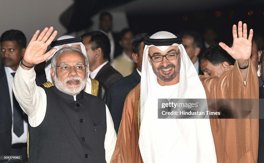 Crown Prince of Abu Dhabi Sheikh Mohammed bin Zayed Al Nahyan Arrives In India, Prime Minister Narendra Modi Welcomes