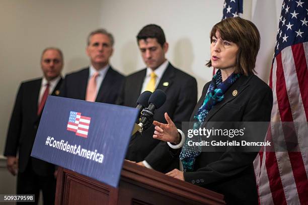 Chairman of the House Republican Conference Rep. Cathy McMorris Rodgers , along with Majority Whip Steve Scalise , House Majority Leader Rep. Kevin...