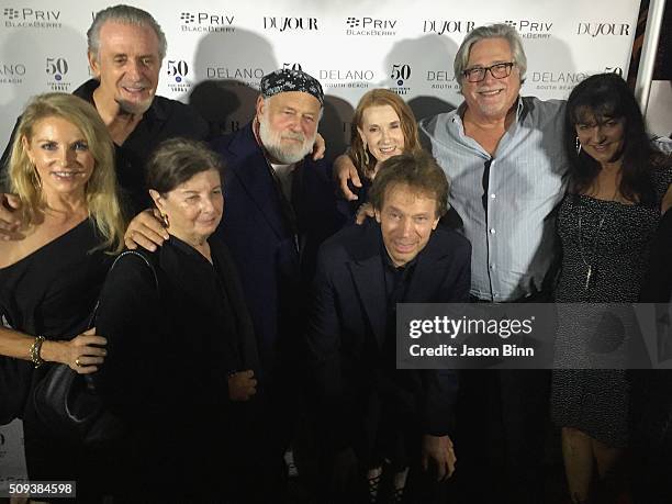 Chris Riley, Pat Riley, Nan Bush, Bruce Weber, Jerry Bruckheimer, Linda Bruckheimer, Micky Arison, and Madeline Arison circa December 2015 in Miami,...