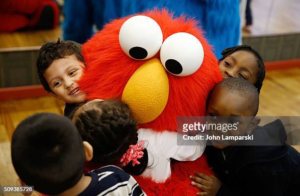 Elmo and children from the Garden of Dreams Foundation attend Sesame Street Live Dance Class at Ripley Greer Studios on February 10, 2016 in New York...