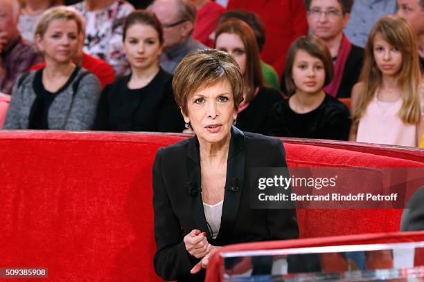 Catherine Laborde presents her Book "Les chagrins ont la vie dure" during the 'Vivement Dimanche' French TV Show at Pavillon Gabriel on February 10,...