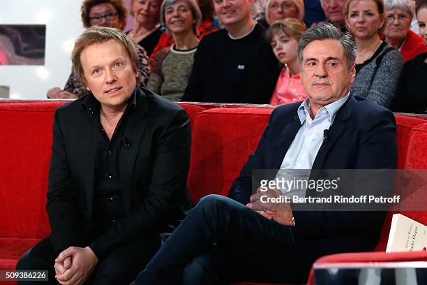 Actors Laurent Stocker and Daniel Auteuil present the Movie "Les naufrages" during the 'Vivement Dimanche' French TV Show at Pavillon Gabriel on...