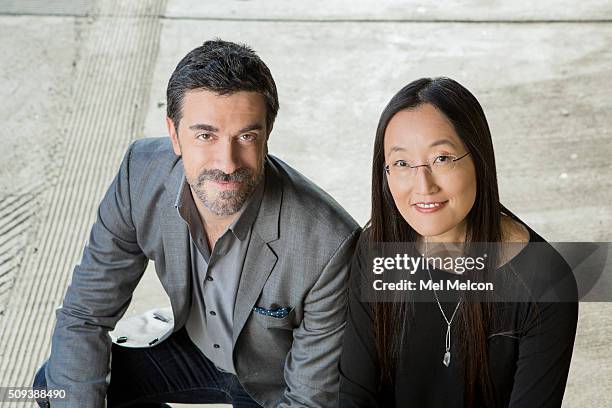Co-directors of 'Kung Fu Panda 3' Jennifer Yuh Nelson, Alessandro Carloni are photographed for Los Angeles Times on January 15, 2016 in Los Angeles,...