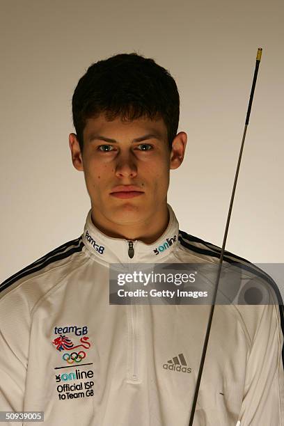 Online ambassador and Athens Olympic Games bound Fencer Richard Kruse of Great Britain pictured during a feature at the Lansdowne Club in London. UK...