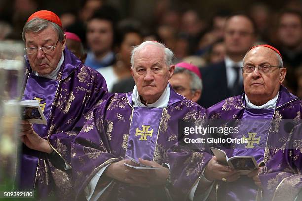 Cardinals George Pell and Marc Ouellet attend Ash Wednesday Mass at St. Peter's Basilica on February 10, 2016 in Vatican City, Vatican. Ash Wednesday...