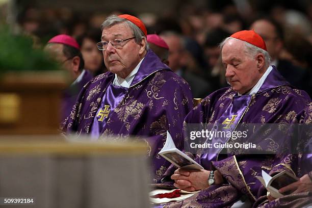 Cardinals George Pell and Marc Ouellet attend Ash Wednesday Mass at St. Peter's Basilica on February 10, 2016 in Vatican City, Vatican. Ash Wednesday...