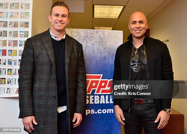 Tampa Bay Rays third baseman Evan Longoria and New York Yankees right fielder Carlos Beltran attend the "Open Topps Baseball Series 1 Cards " event...