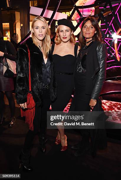 Mary Charteris, Charlotte Dellal and Debonaire Von Bismarck attend an intimate cocktail event hosted at Agent Provocateur Grosvenor Street boutique...