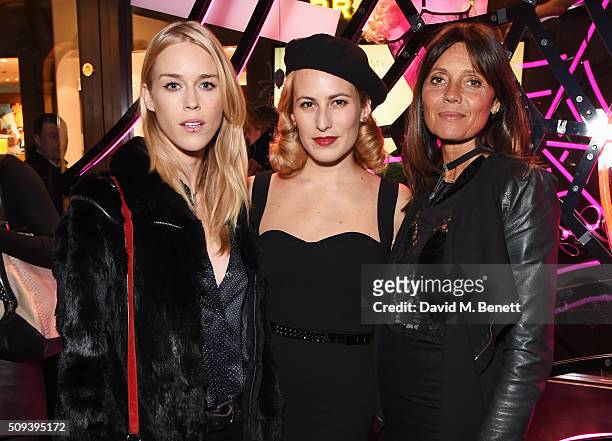 Mary Charteris, Charlotte Dellal and Debonaire Von Bismarck attend an intimate cocktail event hosted at Agent Provocateur Grosvenor Street boutique...