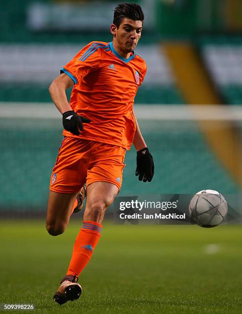 Rafael Mir of Valencia controls the ball during the UEFA Youth Champions League match between Celtic and Valencia at Celtic Park on February 10, 2016...