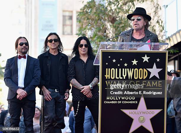 Musicians Sergio Vallin, Juan Calleros, Alex Gonzalez and Fher Olvera of the Mexican rock band Maná attend a ceremony honoring Maná with the 2,573rd...