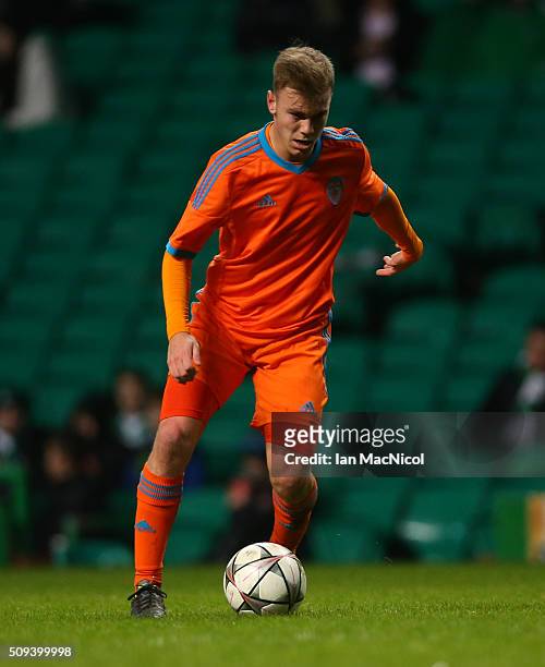 Marco Ferris of Valencia controls the ball during the UEFA Youth Champions League match between Celtic and Valencia at Celtic Park on February 10,...