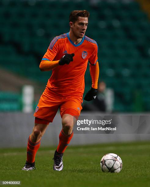 Antonio Martinez of Valencia controls the ball during the UEFA Youth Champions League match between Celtic and Valencia at Celtic Park on February...