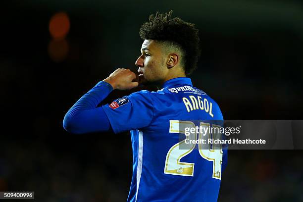 Lee Angol of Peterborough reacts after missing his penalty during the penalty shootout in the Emirates FA Cup fourth round replay match between...