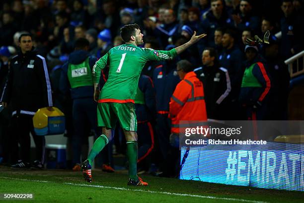 Ben Foster of West Bromwich Albion throws his gloves in to the crowd after a penalty shootout which resulted in his team's victory after the Emirates...