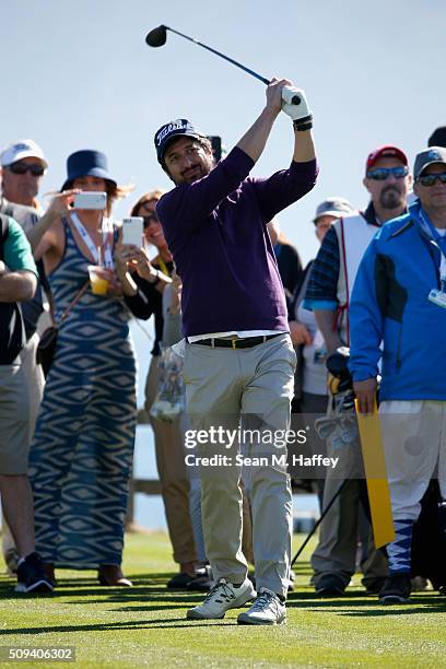 Comedian Ray Romano reacts to a tee shot on the 17th hole during the 3M Celebrity Challenge prior to the AT&T Pebble Beach National Pro-Am at Pebble...