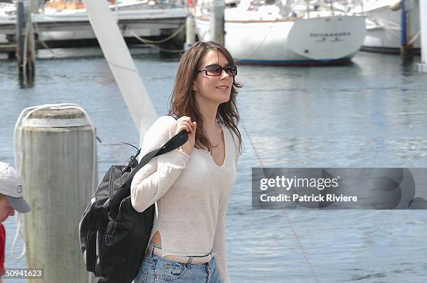 Prince Frederik of Denmark greets and kisses for the first time in public his Australian girlfriend Mary Donaldson on the deck of the Tasmania Yacht...