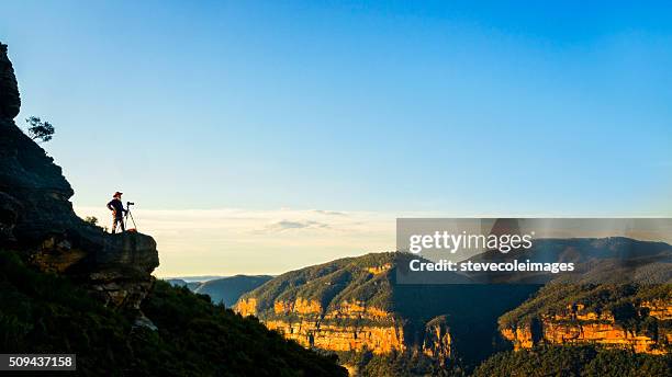 senior photographer in the australia outback. - camping new south wales stock pictures, royalty-free photos & images