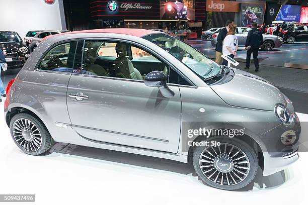 fiat 500c compact hatchback car with a soft top - fiat 500 c stock pictures, royalty-free photos & images