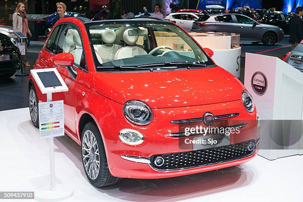 fiat 500c compact hatchback car with a soft top - fiat 500 c stock pictures, royalty-free photos & images