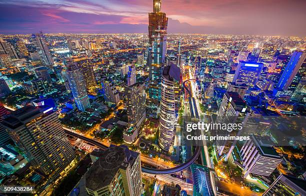 panoramic view of urban landscape in bangkok thailand - bangkok traffic stock pictures, royalty-free photos & images