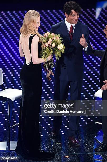 Nicole Kidman and Gabriel Garko attend second night of the 66th Festival di Sanremo 2016 at Teatro Ariston on February 10, 2016 in Sanremo, Italy.