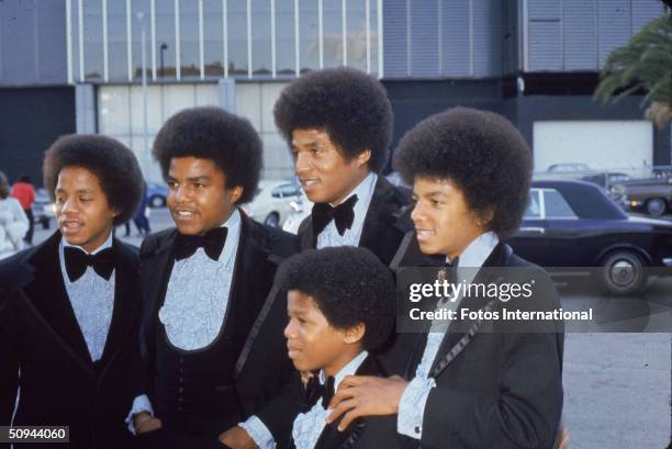 The Jackson 5, dressed in tuxedos, attend the Grammy Awards Ceremony at the Hollywood Palladium, Hollywood California, March 5, 1974. From left,...