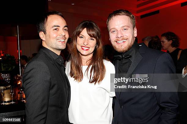 Nikolai Kinski, Ina Paule Klink and Stefan Konarske attend the Moet & Chandon Grand Scores 2016 at Hotel De Rome on February 6, 2016 in Berlin,...