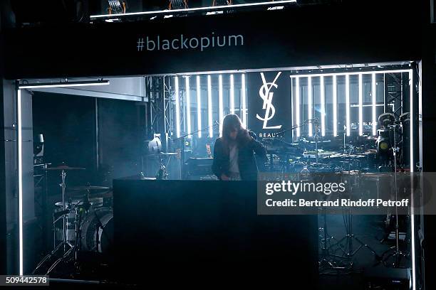 Illustration view during YSL Beauty launches the New Fragrance 'Black Opium Nuit Blanche' on February 10, 2016 in Paris, France.